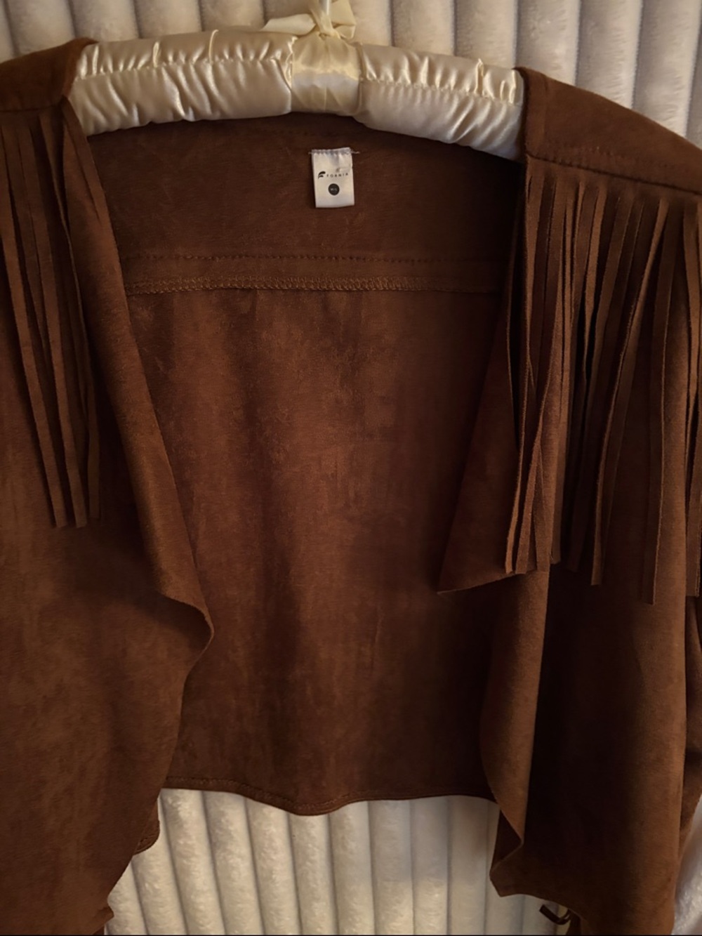 Fringed Brown Suede-Style Women's Jacket